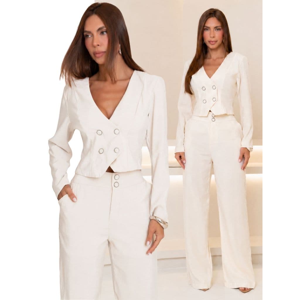 Conjunto Feminino Colete Calça Pantalona Alfaiataria Marant Elegante Casual