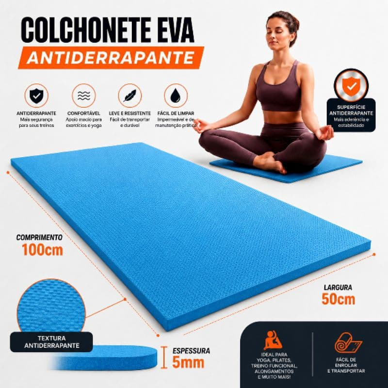 Colchonete Eva Azul 50x100cm 5mm Ideal para proteção Infantil Tapete Macio para Crianças e Bebê e Proteção do seu Pet