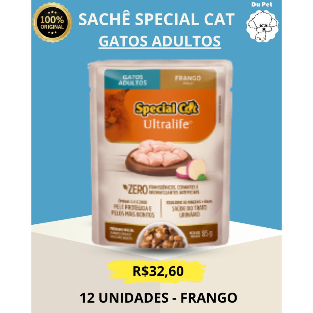KIT ( CAIXA ) 12 UNIDADES SACHÊS SPECIAL CAT FRANGO - GATOS ADULTOS - RAÇÃO ÚMIDA