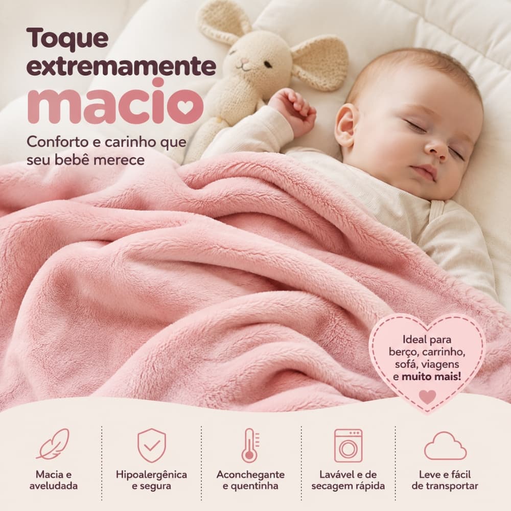 Manta Microfibra Cobertor Bebê Hipoalérgica Solteiro Estampada e Lisa 120x105cm