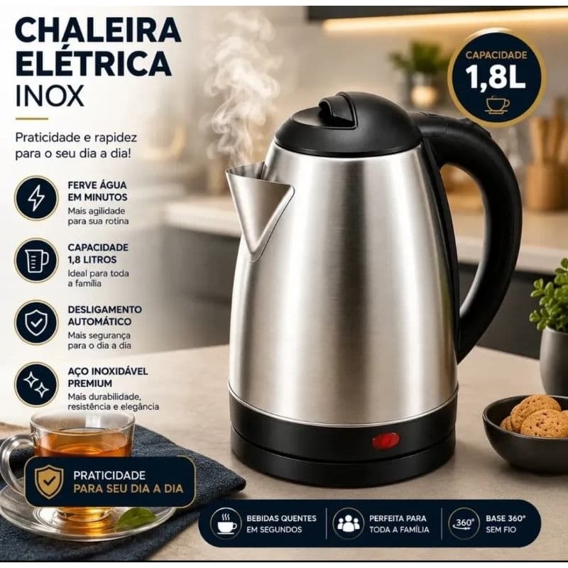 Chaleira Elétrica Inox 1,8 Litros Economica Rapida