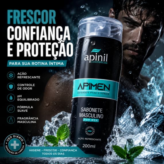Sabonete Íntimo Masculino Apimen 200ml Apinil Controle de Odor Ação Refrescante Ph Equilibrado