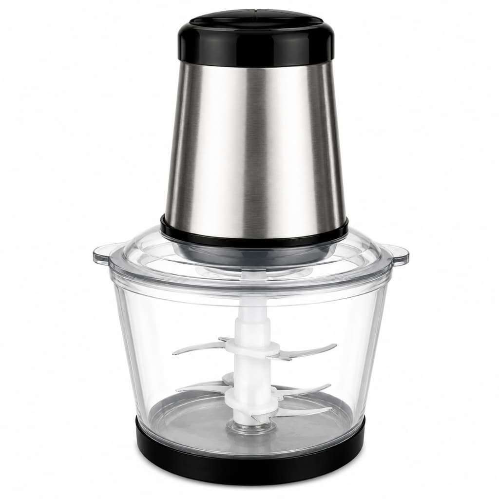 Processador de Alimento Food Processor 2L Elétrico 4 Lâminas Aço Inox Jarra Vidro 6mm Multifuncional