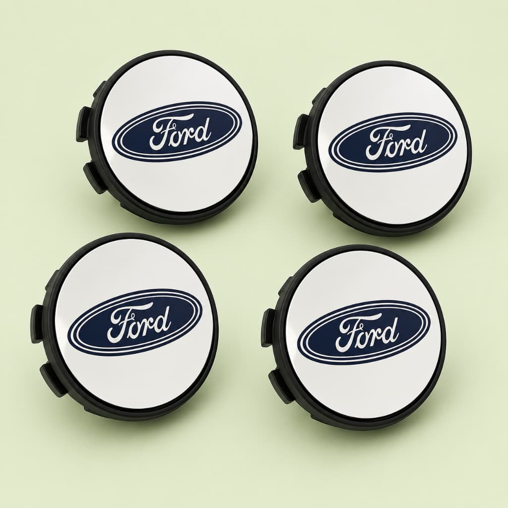 Kit 4 Calotinhas Miolo Centro De Roda Ford Prata 50mm Premium ABS Alta Resistência