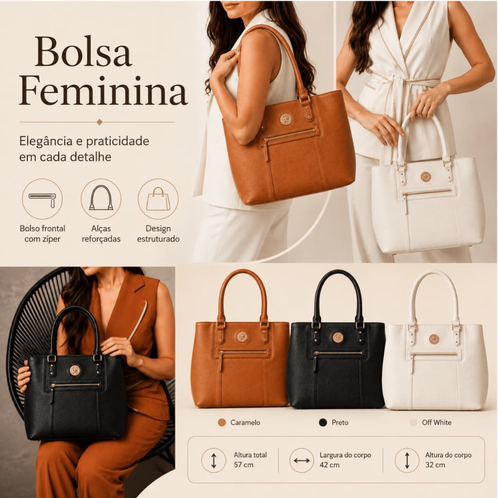 Bolsa Feminina Alça Transversal Ombro Bolso elegante trabalhar  grande resistente couro sintético