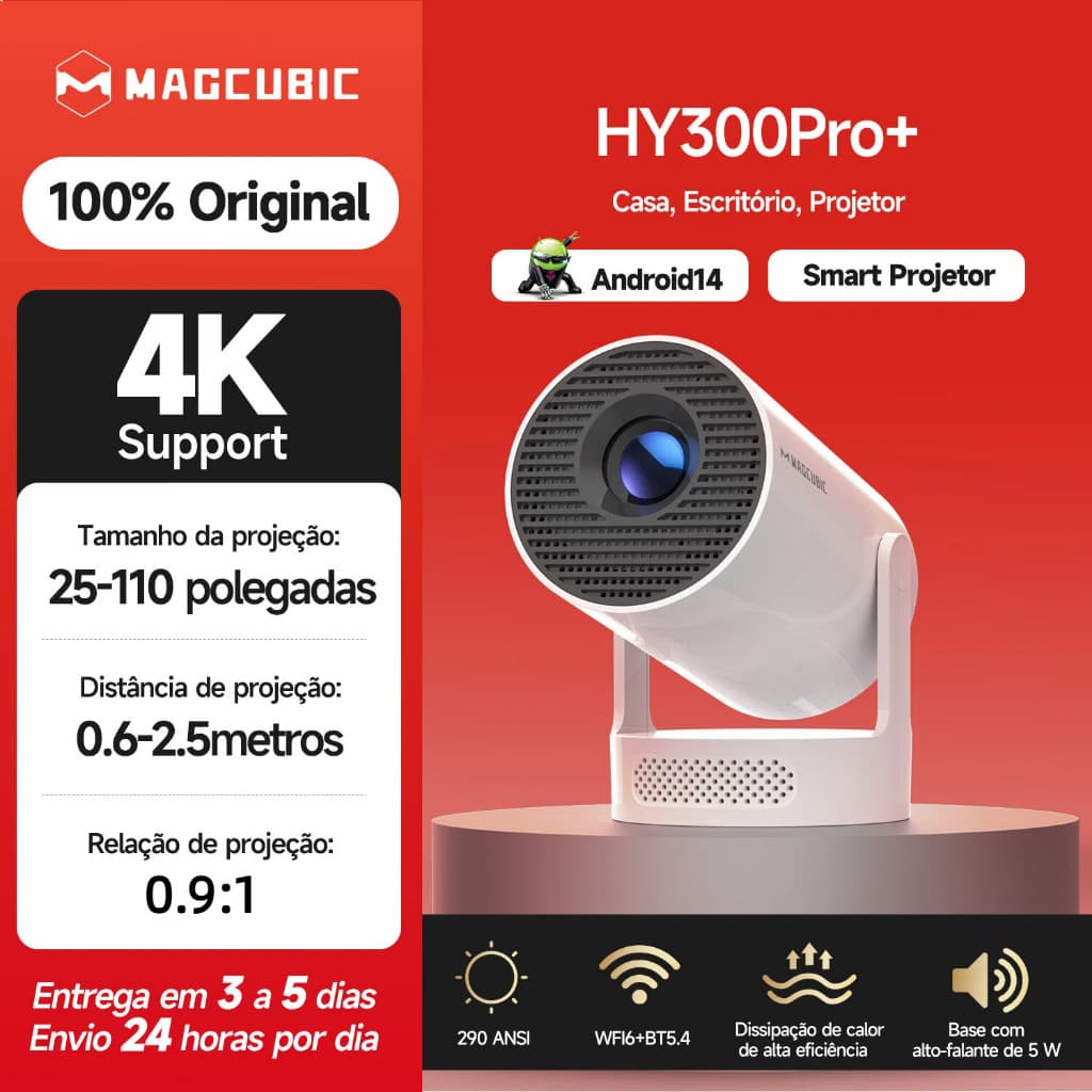 MAGCUBIC Projector HY300 Pro+ 290ANSI Compatível Com Portátil 4k Cinema Em Casa