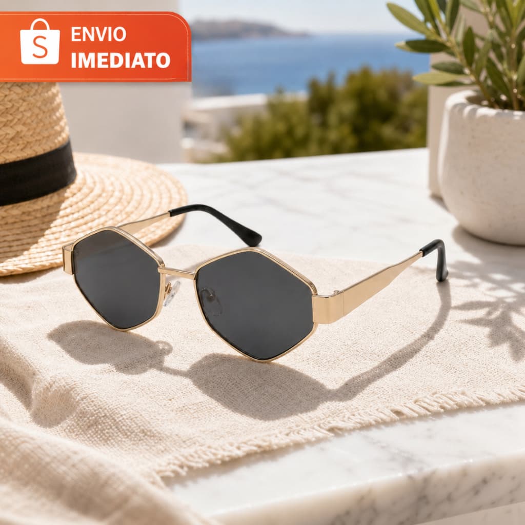 Óculos de Sol Feminino Hexagonal Retro Metal BLOGUEIRA + Case Rigido UV - 3 Cores