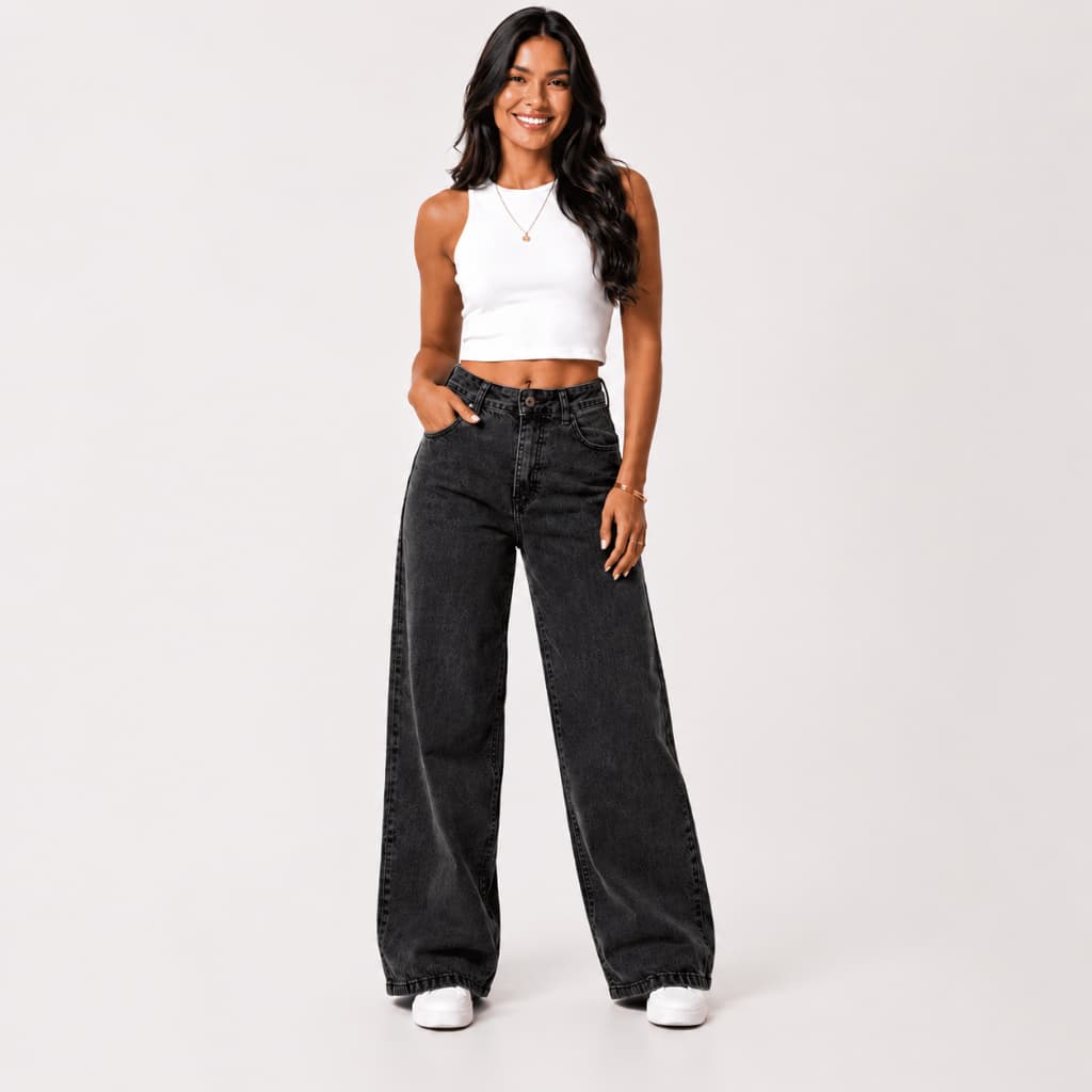 Calça Jeans Feminina Pantalona Wide Leg Lançamento Cintura Alta Calca Premium