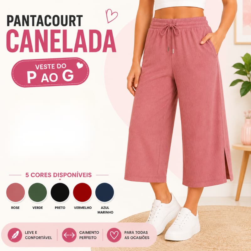 Pantacourt Feminina Canelada Pantalona Com Bolso Fenda Lateral Cintura Elástica P ao G |4229| Promoção