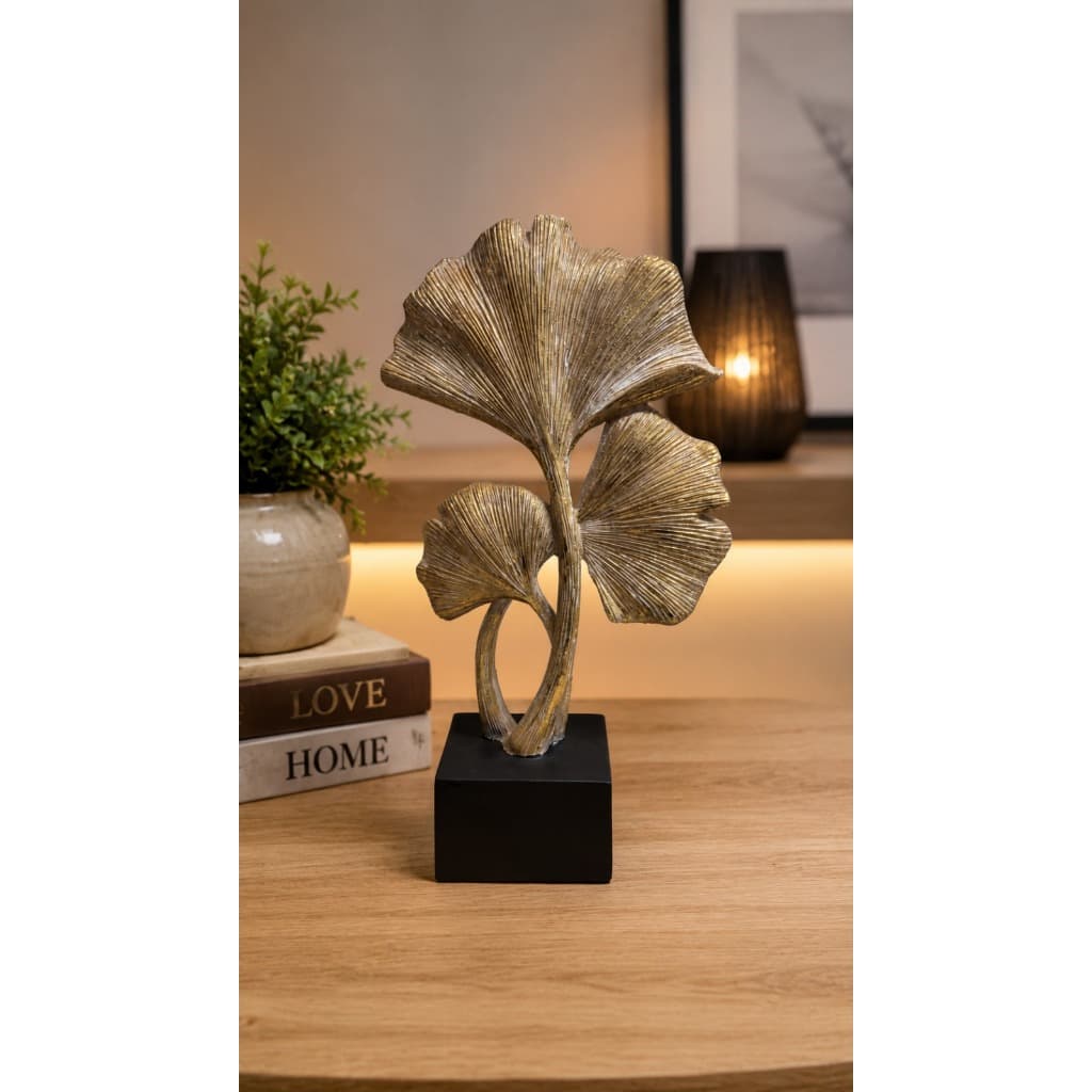 Escultura Decorativa Folhas Ginkgo Dourada – Sofisticação para Sala, Quarto e Escritório