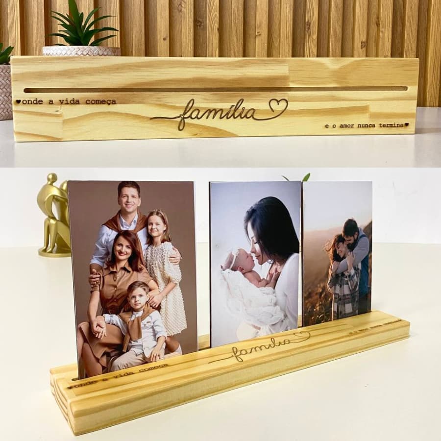 Porta Retrato Família 3 Fotos 10x15 Decoração Casa Sala Quarto Presente Casal Presente