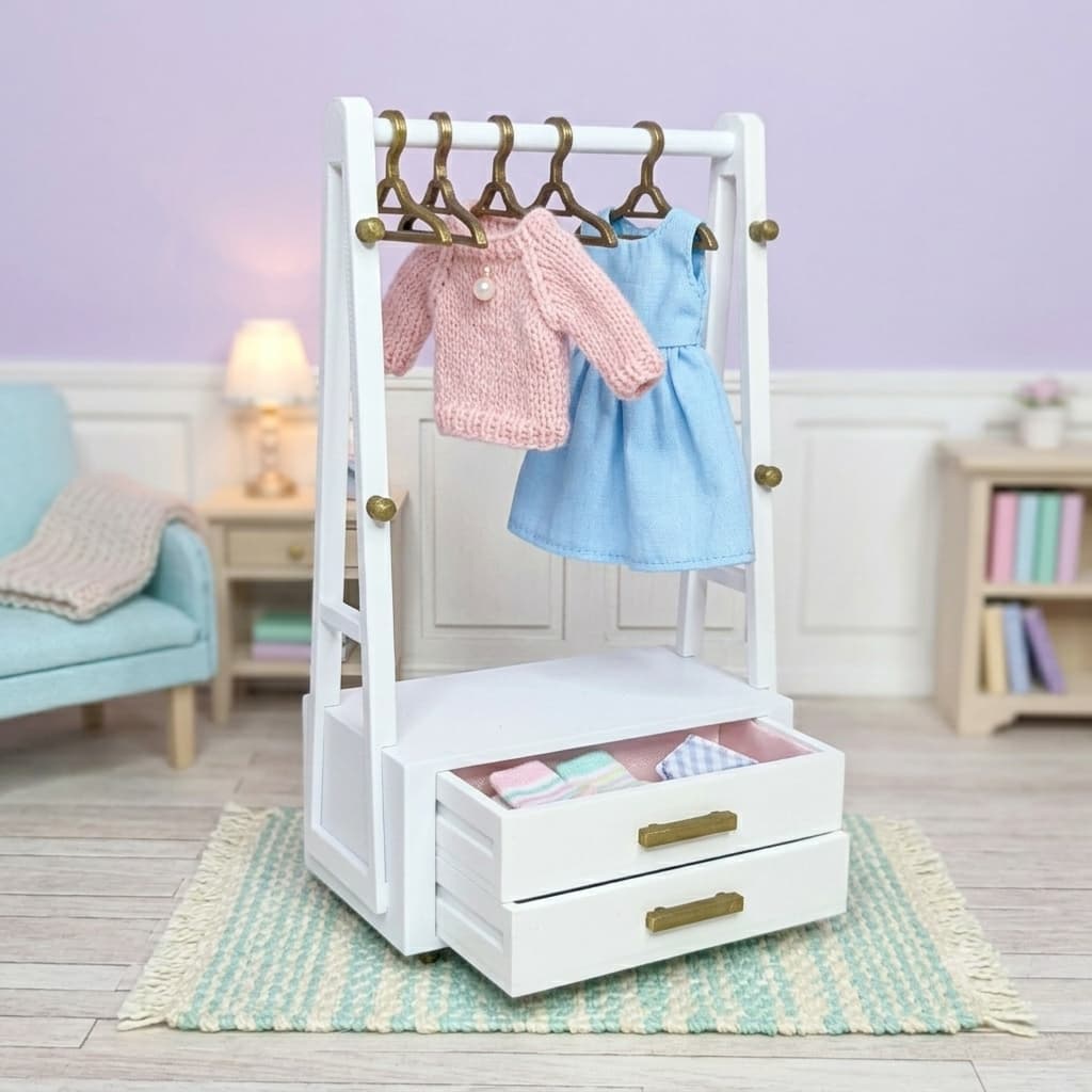 Miniatura Cabideiro Closet 1:6 Compatível Boneca Barbie Casa de Boneca Guarda-Roupa Luxo Premium com Gavetas