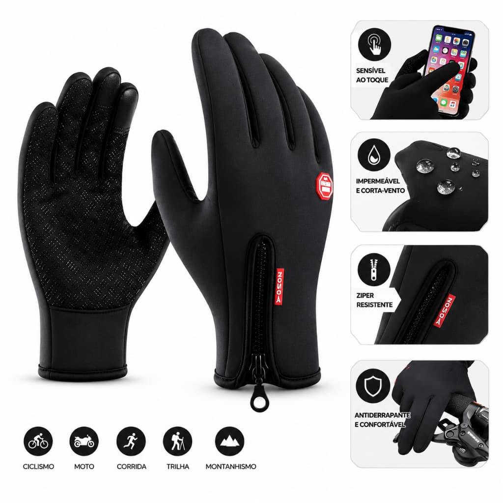 Luva Impermeável Térmica Touch Celular Antiderrapante Masculino e Feminino Motoboy Frio Inverno