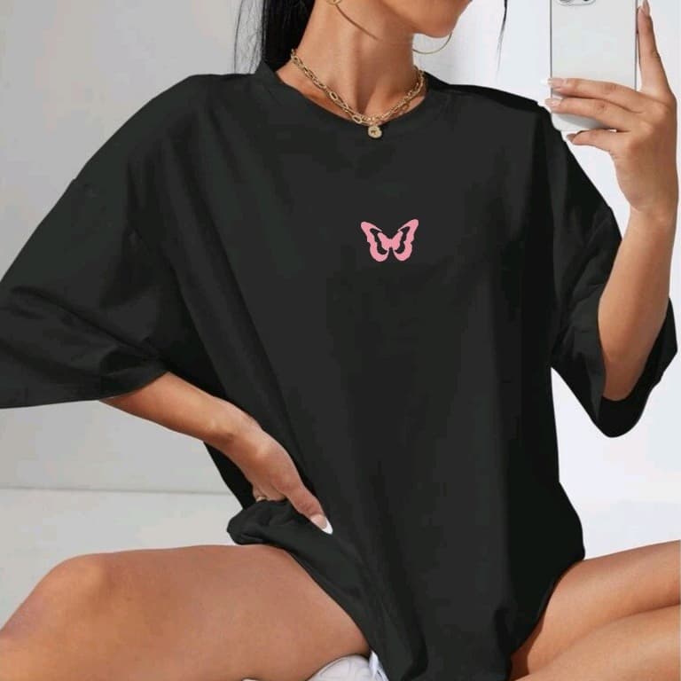 Camiseta Feminina com Estampa Borboleta T-shirt 100% Algodão Oversized Academia