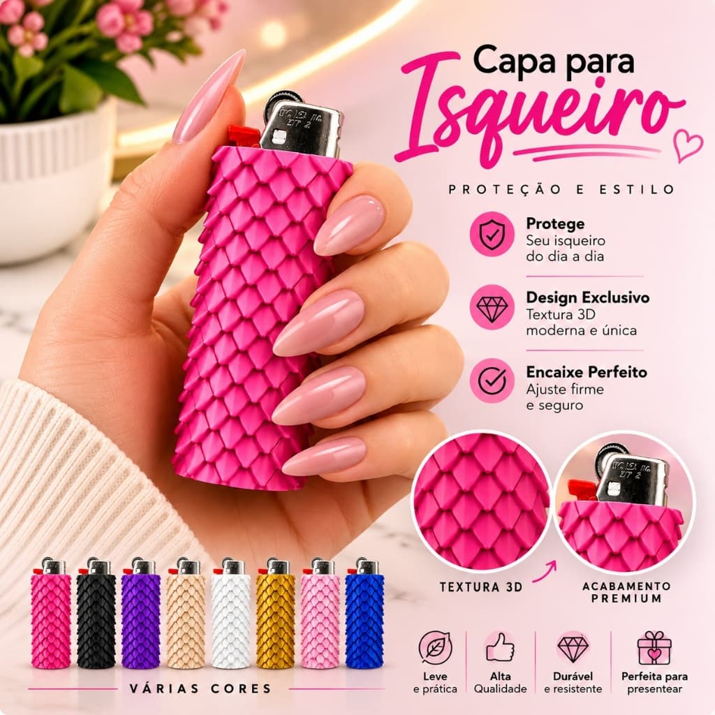 Capa para Isqueiro BIC Escamas 3D – Elegância, Estilo e Proteção | Presente Criativo