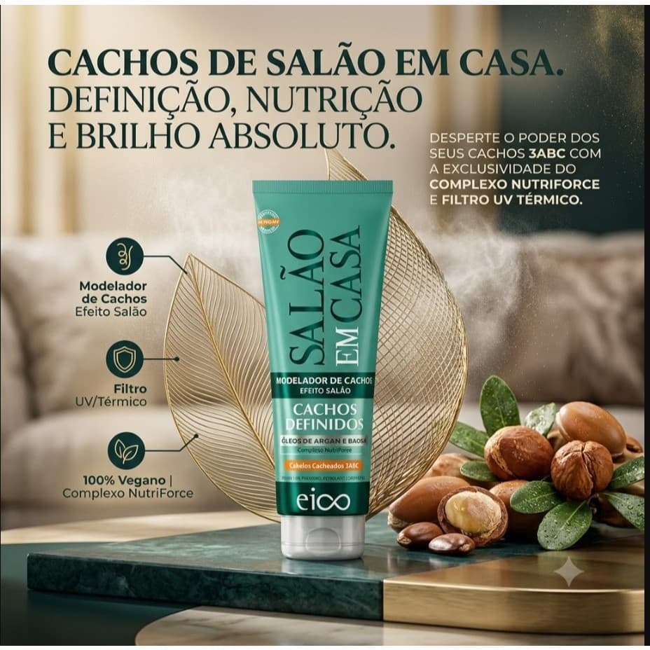 Eico  Creme Modelador Cacheados Proteção Térmica Salão Em Casa Cachos Definidos 250ml