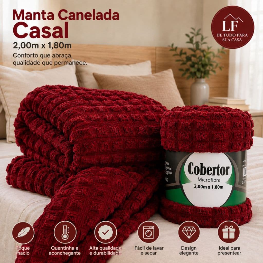Cobertor Manta Canelada Soft Macia Quentinha Inverno medidas 2.00 x 1.80 para cama e sofá macio casa quarto