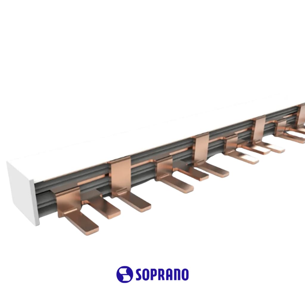 Barramento Pente Trifásico 63A 80A Soprano 12 Polos 21cm Trilho DIN Fase