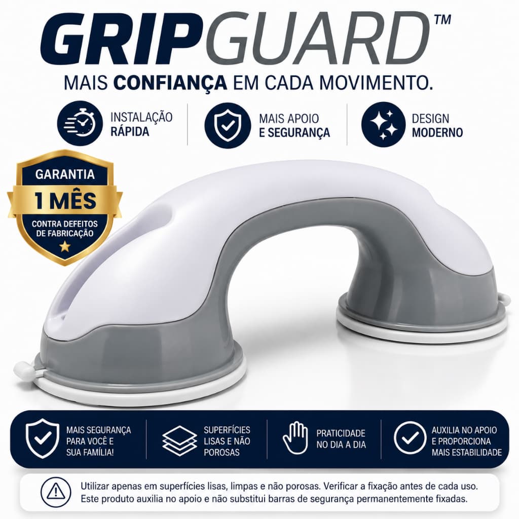 Barra de Apoio para Banheiro com Ventosa Portátil GripGuard™ para Idosos e Deficientes Sem Furar parede