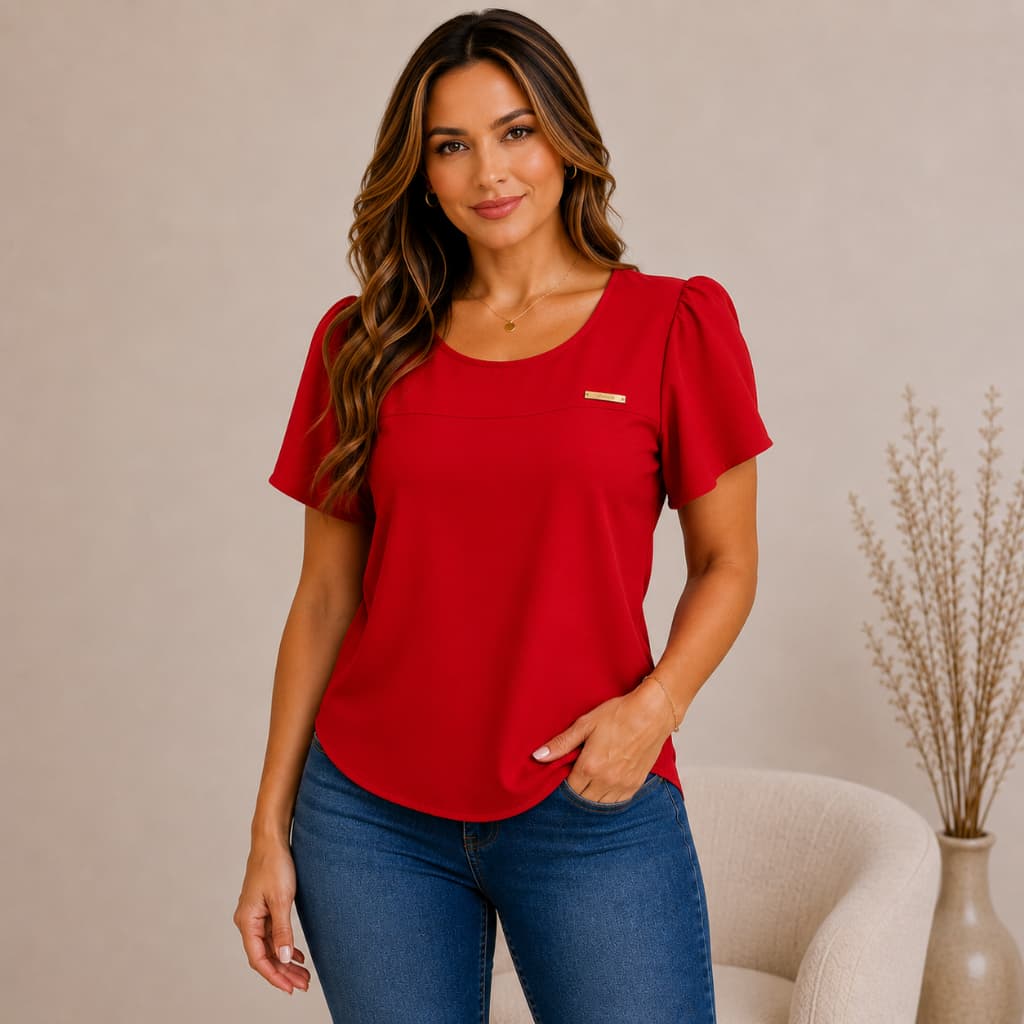 Blusa Feminina Elegante e Versátil Manga Curta Social muito confortável