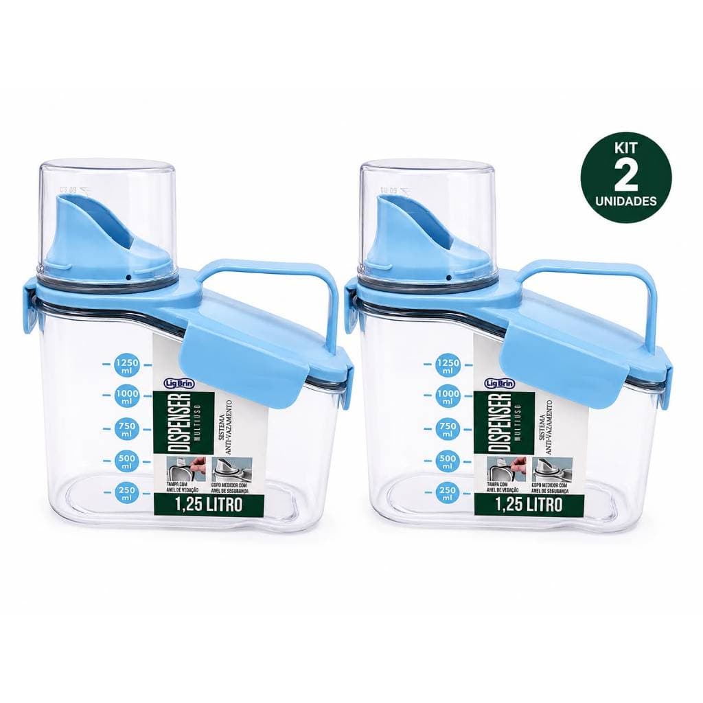 kit com 02 Pote Hermético 2.5L Com Copo Medidor Bico Dosador Cozinha Mantimento
