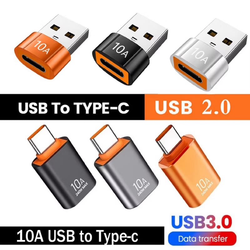 Adaptador USB 3.0 para USB-C, OTG, Carregador Rápido, Conversor Tipo C Macho para USB Fêmea 10A para Laptops etc..