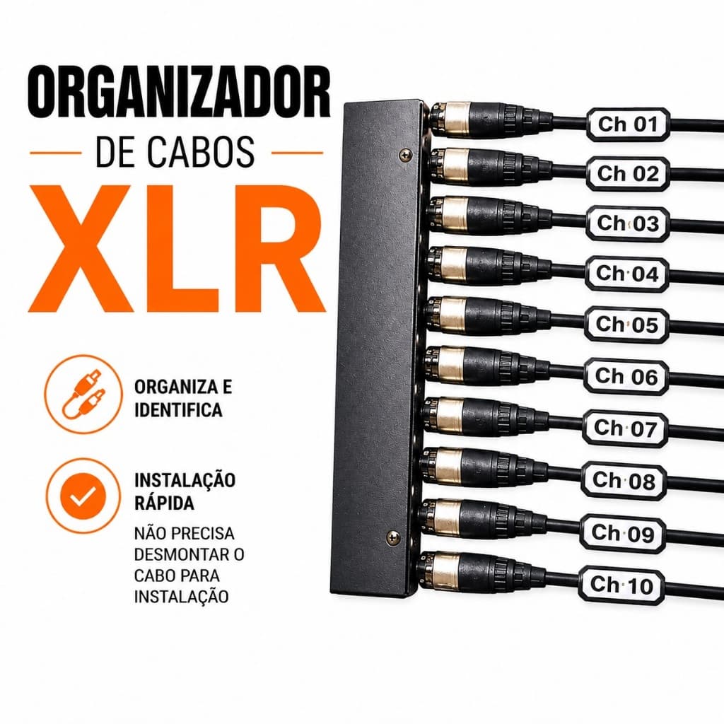 Organizador de Cabos XLR  - Anilhas Identificadoras Ch 01 até 42 - Som e Iluminação de Palco - Anilha para XLR