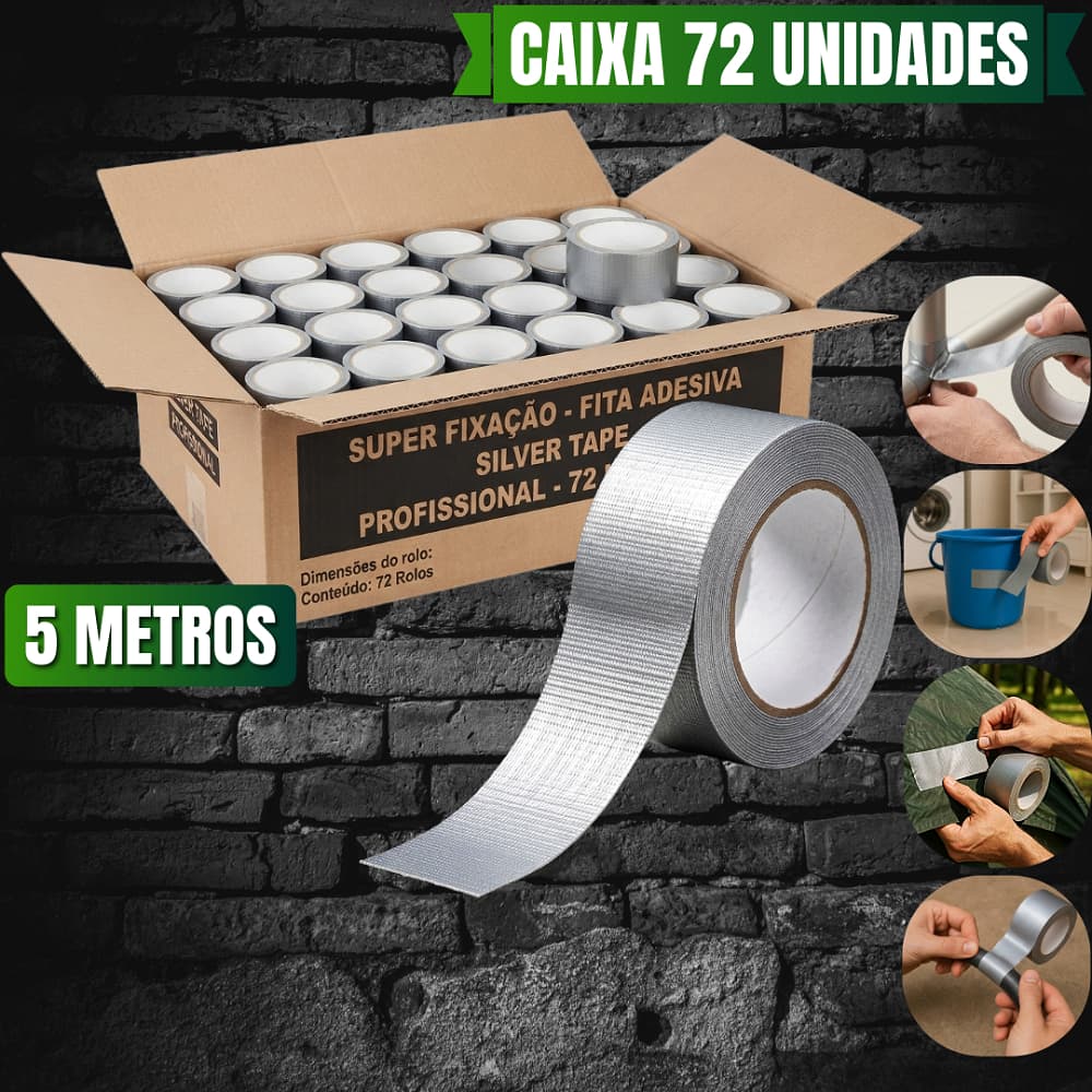 Kit 72un Fita Adesiva Silver Tape De Tecido Reforçada 45mm Multiuso