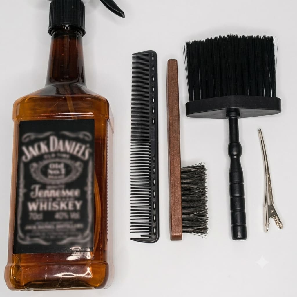 Kit Barbearia Profissional Borrifador JD 750ml + Espanador + Escova Disfarce + Pente + Presilha