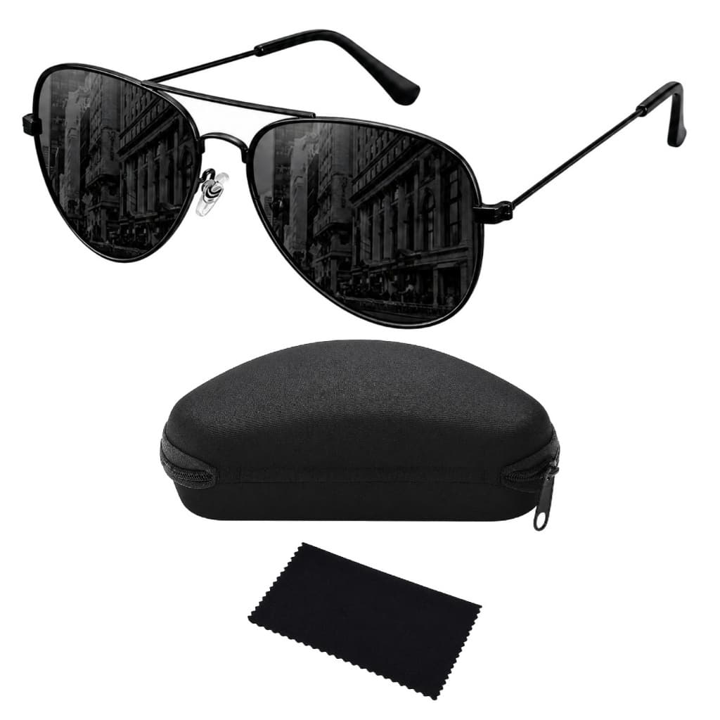Óculos De Sol Aviador Proteção UV400 Preto Lente Escura Premium Piloto Dirigir Unissex + Acessórios