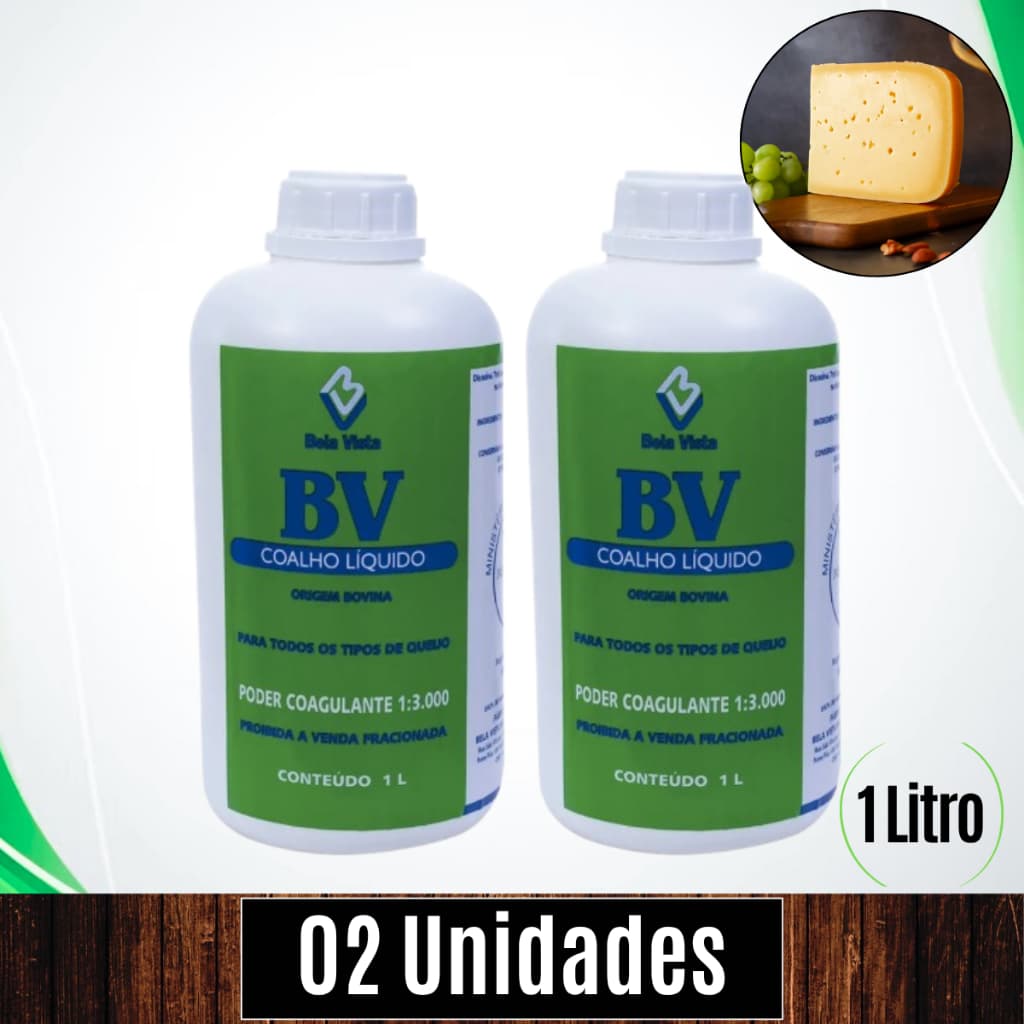 Cx 02 Litros Coalho Líquido Coagulante Pepsina queijo Minas frescal canastra requeijão - Bela Vista