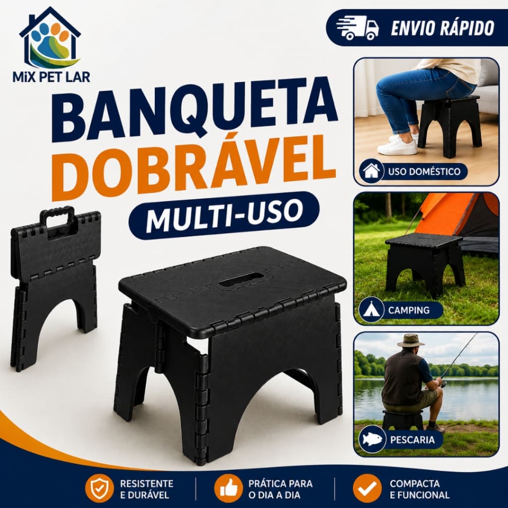 BANQUETA DOBRÁVEL MULTIUSO BANQUINHO PORTÁTIL REFORÇADO SUPORTA ATÉ 80KG RESISTENTE