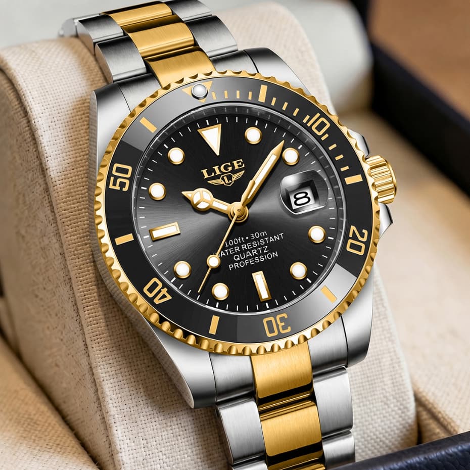 Relógio masculino à prova d'água de aço inoxidável luxo quartz estilo business Watch