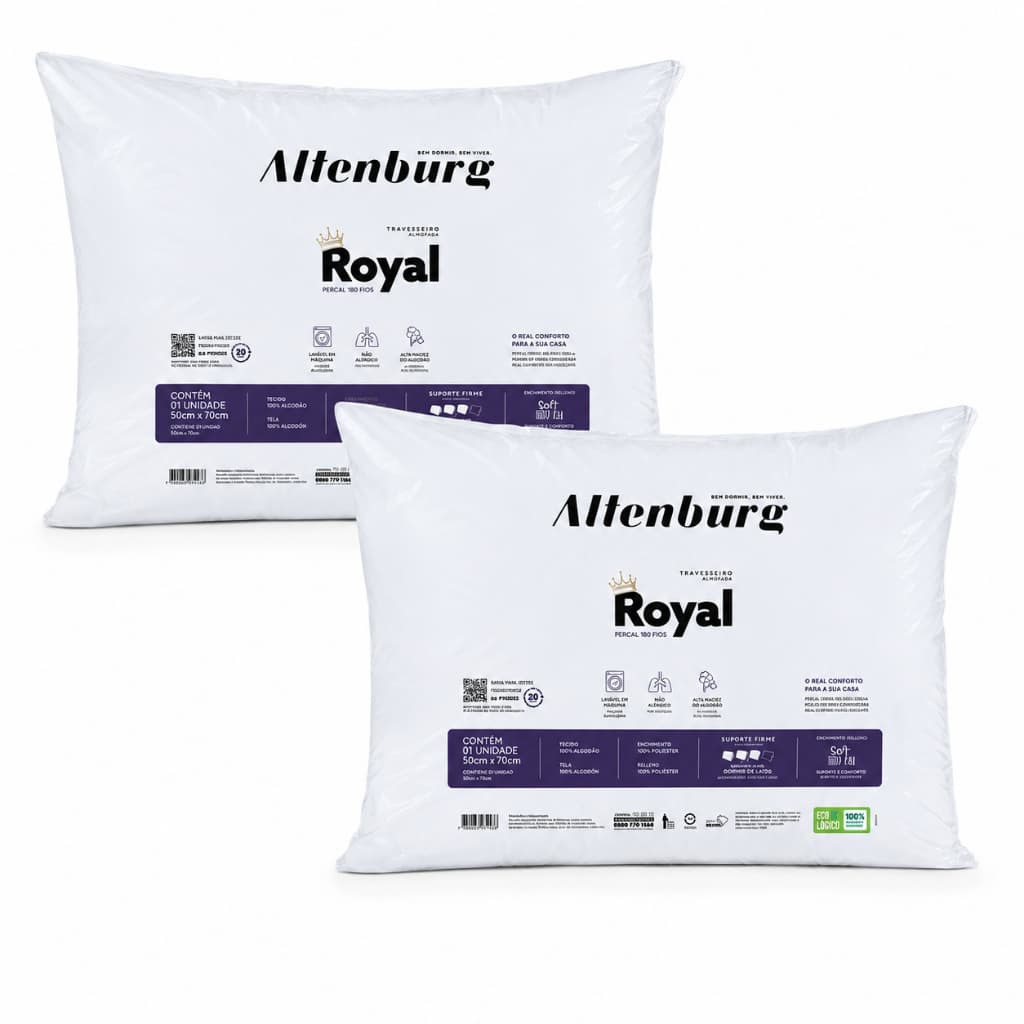 Kit 2 Travesseiros Altenburg Royal Percal 180 fios Fibra Siliconizada 50x70 cm
