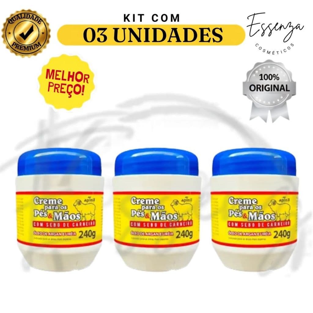 03 UND Creme Hid. Sebo De Carneiro APINIL AZUL 240g - Original -  Para Hidratação De Rachaduras