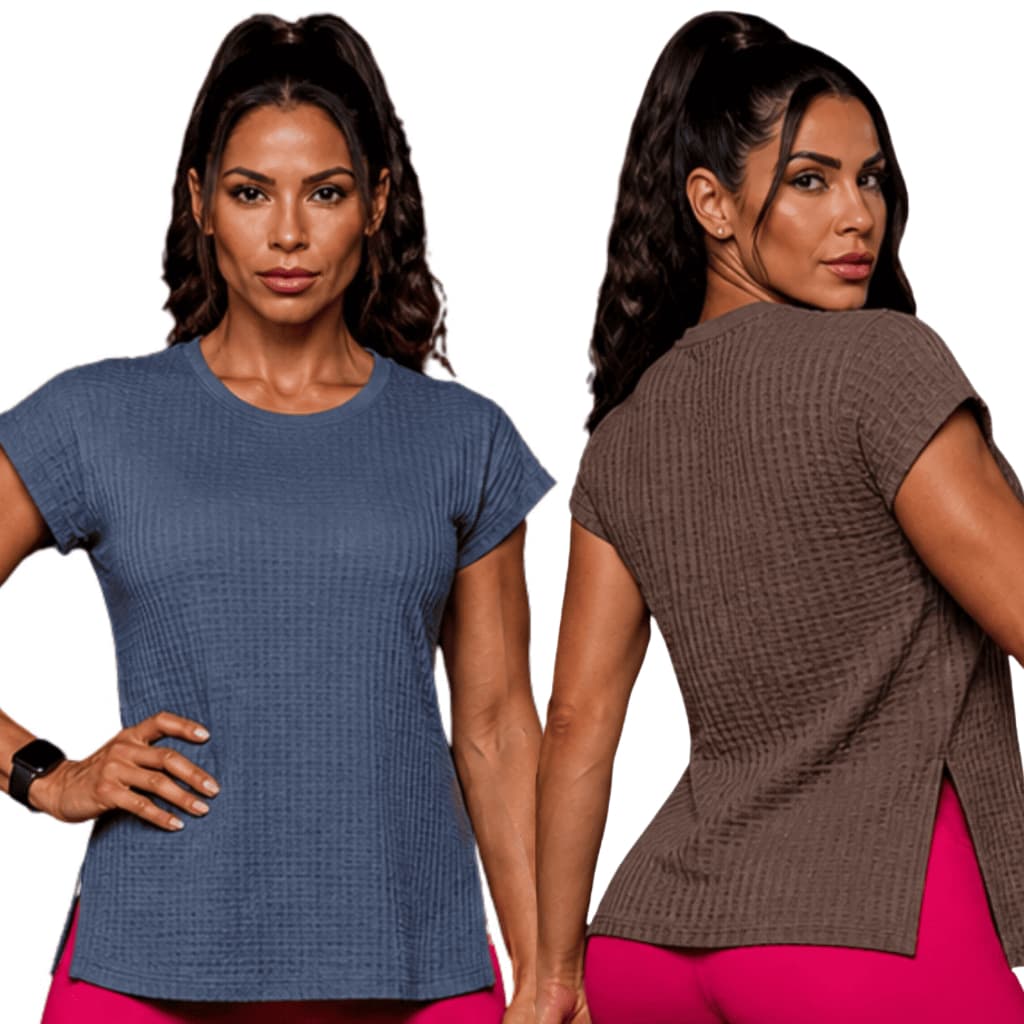 KIT 2 Blusas Fitness Feminina Mulete Dry Fit Academia Treino Leve Respirável Conforto Camiseta Fitness Feminina Mulete