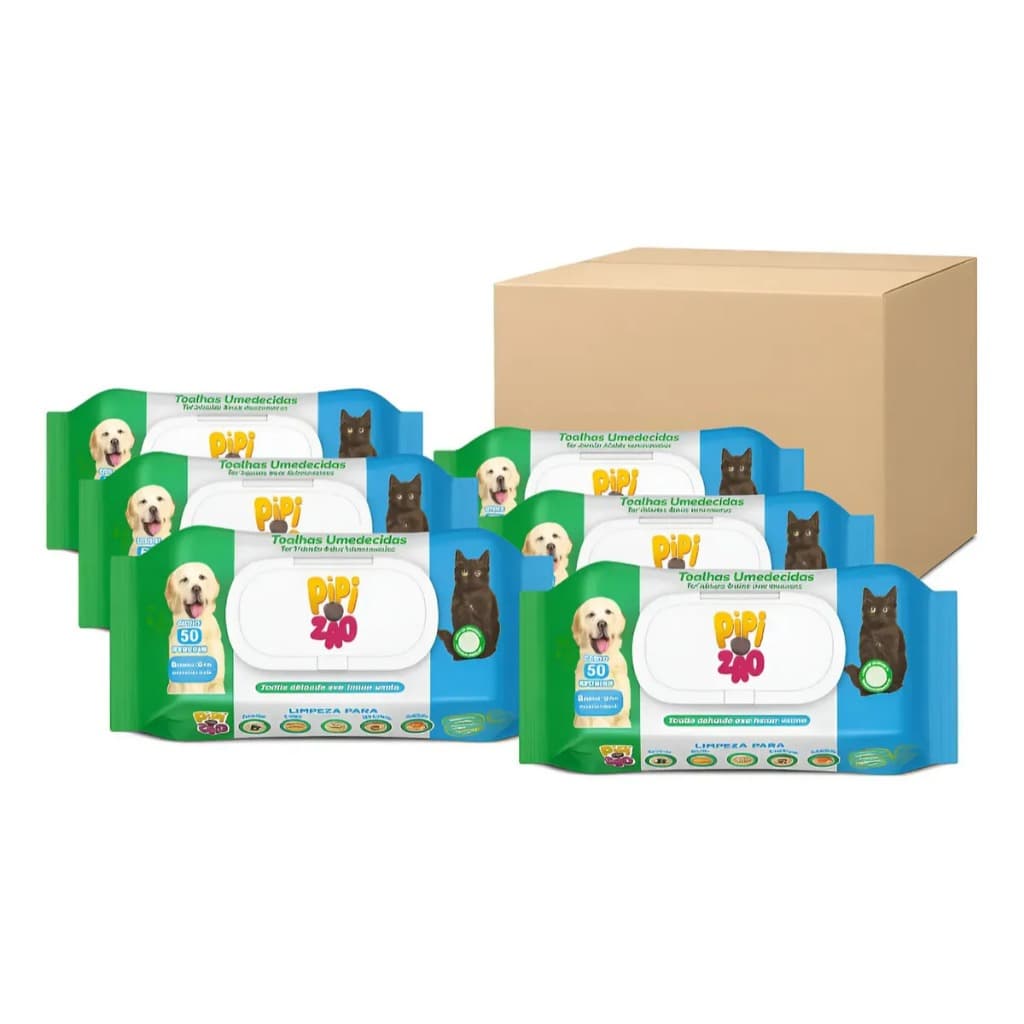 Kit 6 Pct Lenço Toalha Umedecido Para Pet Pipizão 300 Uni