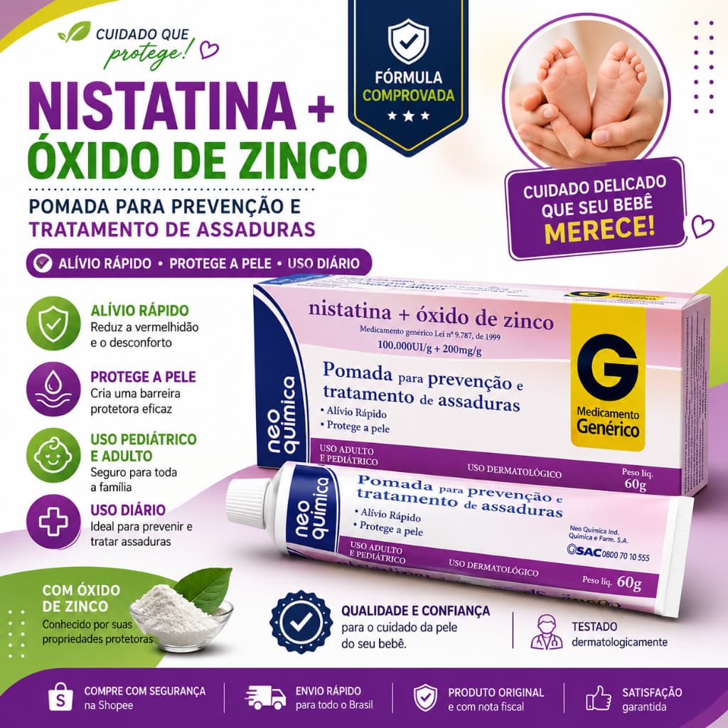 Pomada para assadura com óxido de zinco bebê ,criança ,adulto, idoso.