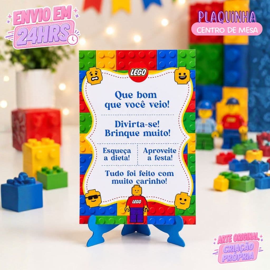 Kit 10 Plaquinha Centro de mesa Lego Personalizados /Lembrancinha de Festa /Aniversário