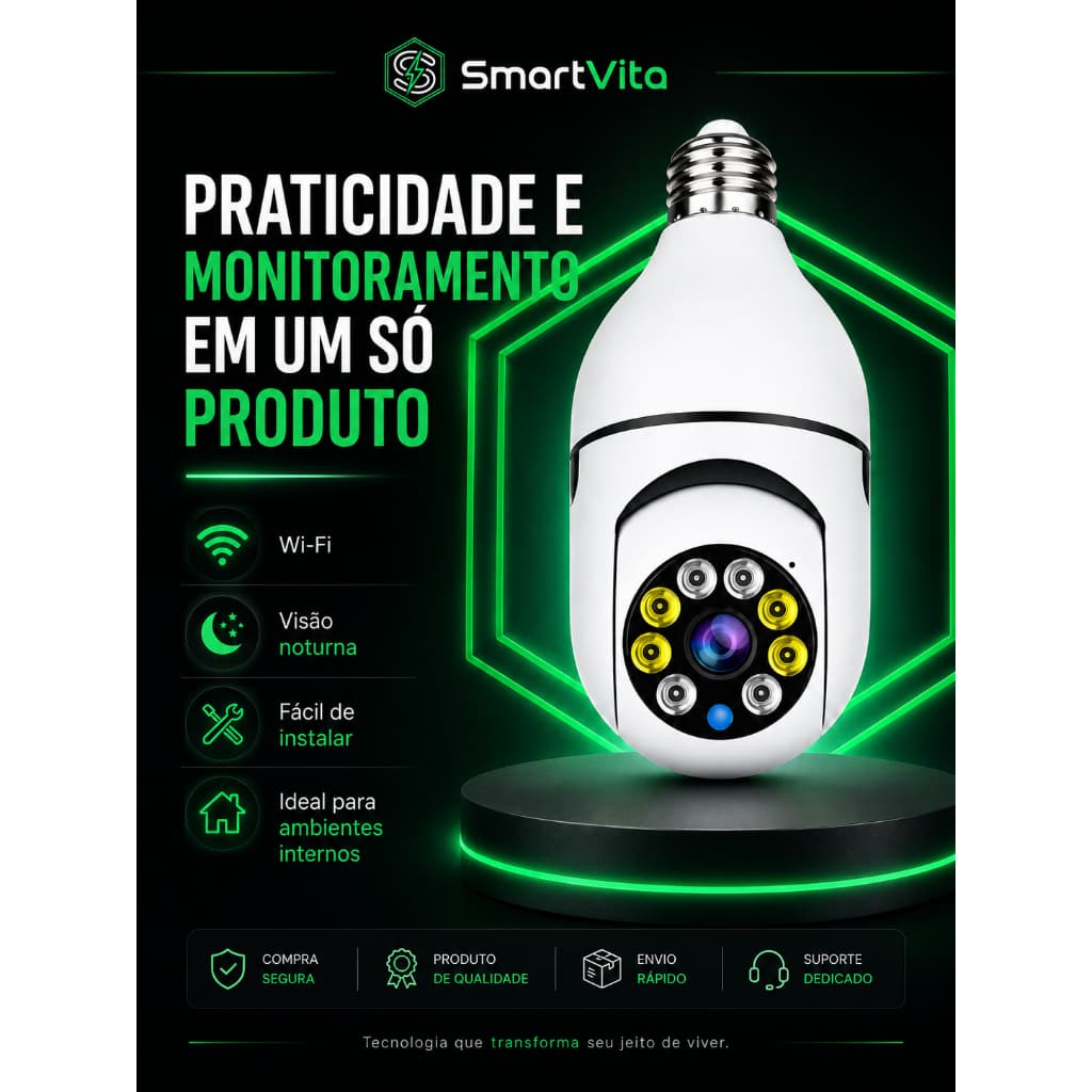 Câmera Lâmpada De Segurança Ip Wifi 360 Giratória Espia Visão Noturna Yoosee Hd Sem Fio Bocal E27