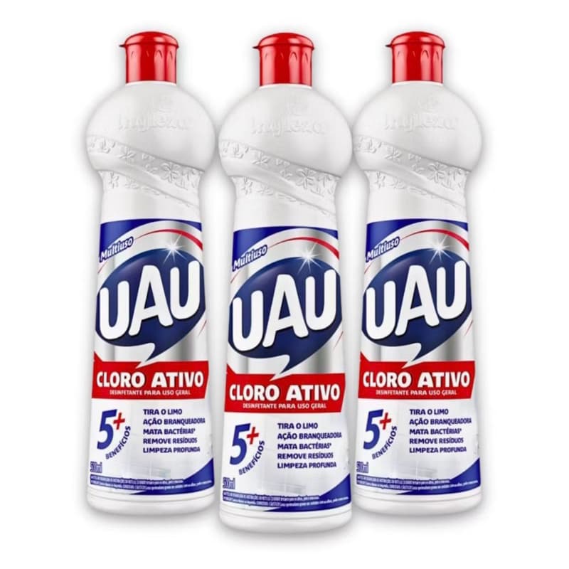 Kit com 3 unidades de Cloro Ativo UAU Multiuso 500ml