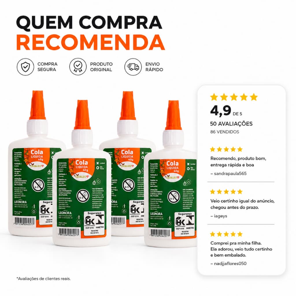 Cola Branca Líquida 40g Cola pequena Cola branca Escolar Infantil