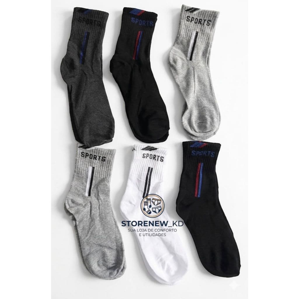 Kit de 24 Meias Cano Curto, Cano Longo Com Algodão, Confortável Unissex, Feminina, Masculina 24 MEIAS = 12 PARES