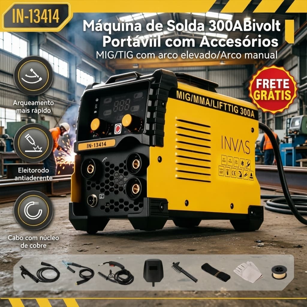 (Bivolt 110/220V)Máquina de Solda Inversora 300A MIG MAG MMA TIG Lift LCD para Oficina e Construção Reparos Manutenção