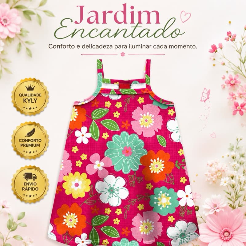 Vestido Infantil Kyly Floral Rosa Menina Verão Alças Tamanhos 1 ao 3
