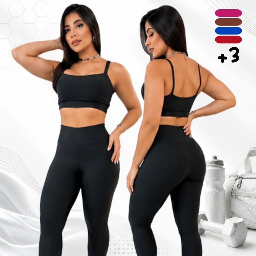 Conjunto Academia Feminino Top Alça Reta e Calça Legging Suplex Zero Transparência Cós Alto