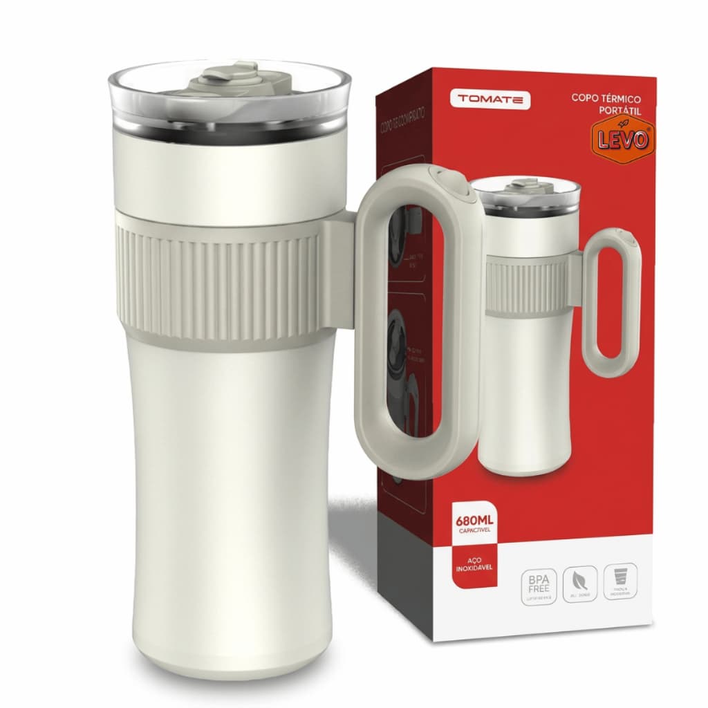 Copo Térmico com Canudo e Tampa 680ml Garrafa Portátil Inox Alça Removível À prova de Vazamentos