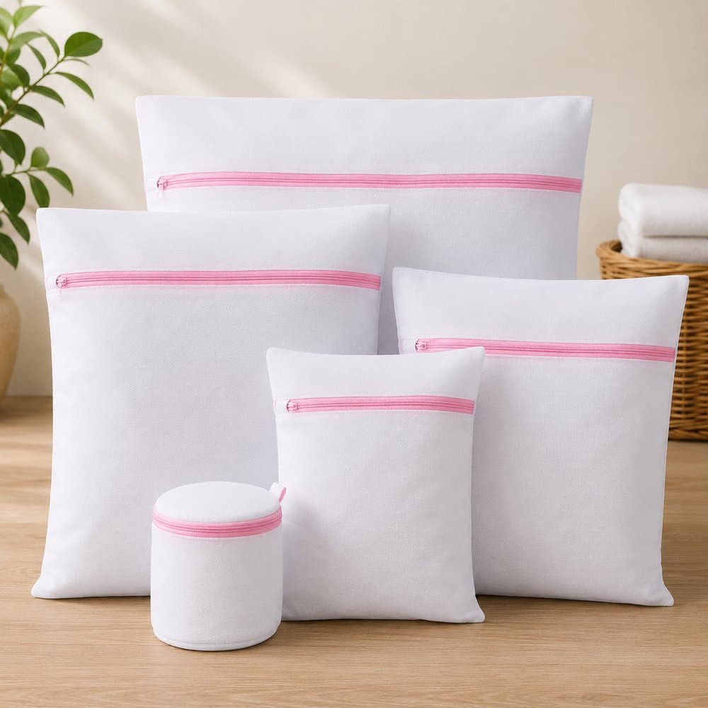 Kit 5 Sacos para Lavar Roupas com Zíper | Protetor para Máquina de Lavar Delicadas Branco