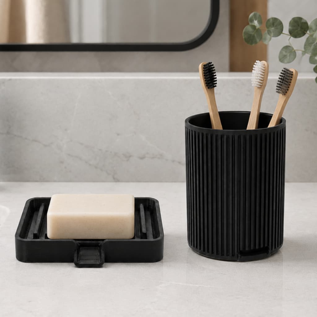 Kit Banheiro Acessórios Porta Escova E Saboneteira Organizador Banheiro Pia Moderno Resistente