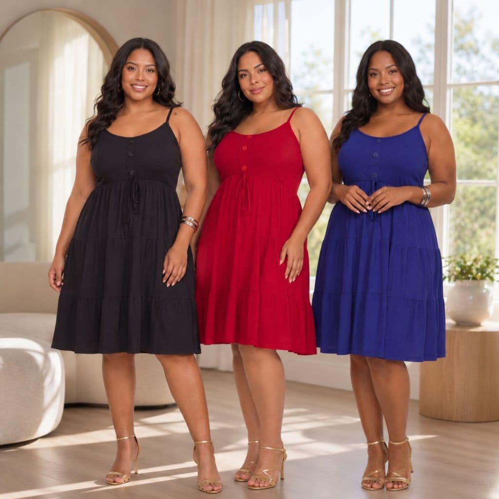 2 Vestido Midi Plus Size Alça Fina Feminino Malha Solta Verão Confortável Elegante Dia a Dia Moda